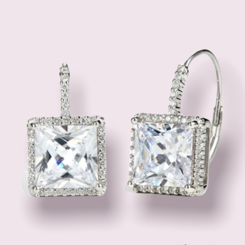 Savvy Cie Sterling Silver Square Cz Leverback Earrings